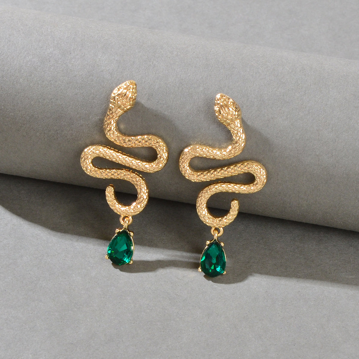 Snake Drop Earrings Dangle Big Green Rhinestone Emerald Charm Stud Punk Jewelry-0